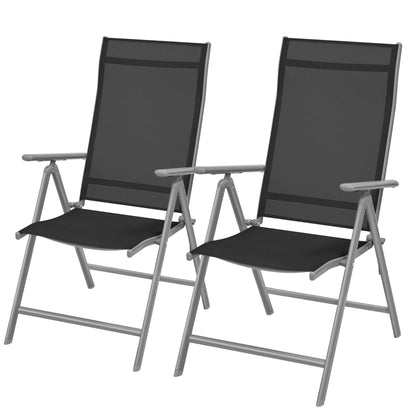 SONGMICS Set of 2 Folding Garden Chairs, Outdoor Chairs with Metal Frame, 8-Angle Reclining Backrest, Max. Capacity 150 kg per Chair