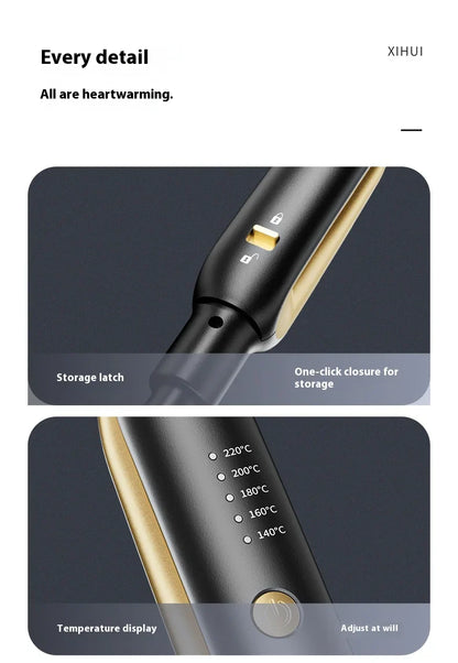2-in-1 Mini Hair Straightener & Curler - Ceramic Fast Heating 140-220°C - Portable Flat Iron for Short Hair Travel Styling