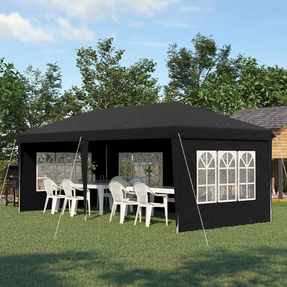 Outsunny 3 x 6m Garden Pop Up Gazebo, Height Adjustable Marquee Party Tent with Sidewalls, Storage Bag, Black