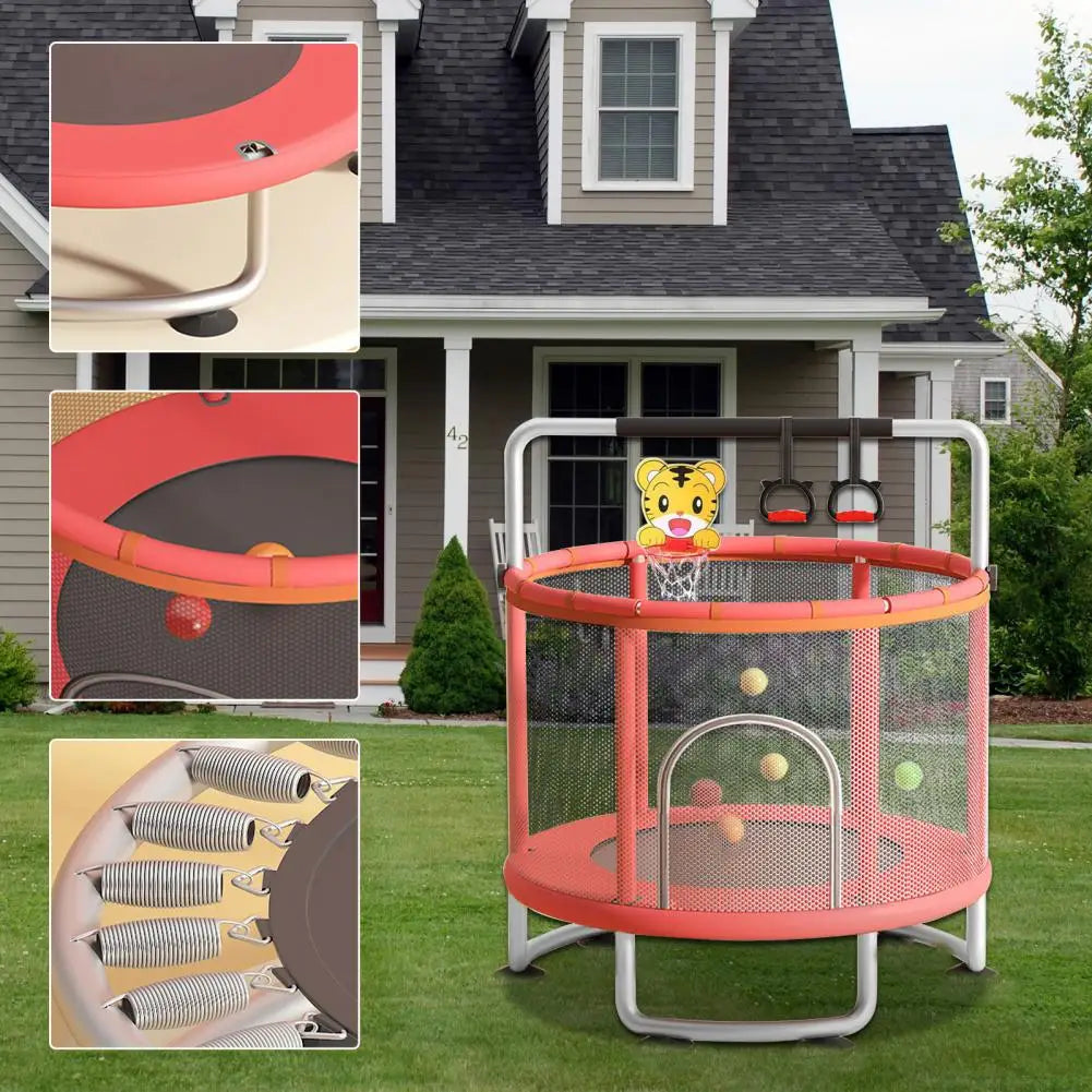 Kids Trampoline, Adjustable Toddler Trampoline with Basketball Hoop, Swing, Sandbag, Ocean Balls,Trampoline with Enclosure Net