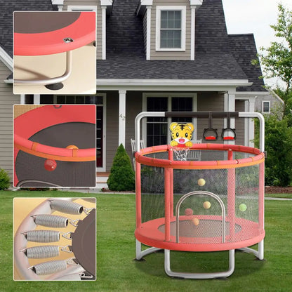 Kids Trampoline, Adjustable Toddler Trampoline with Basketball Hoop, Swing, Sandbag, Ocean Balls,Trampoline with Enclosure Net
