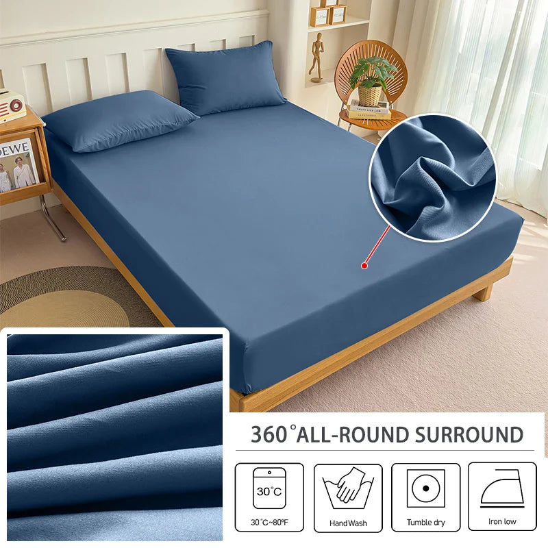 90/120/150/180x200 Fitted Bed Sheet With Elastic Band Solid Color Mattress Covers Protector Single Double King Beds 100% Polyest