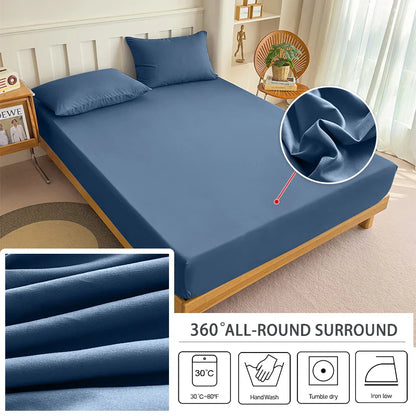 90/120/150/180x200 Fitted Bed Sheet With Elastic Band Solid Color Mattress Covers Protector Single Double King Beds 100% Polyest