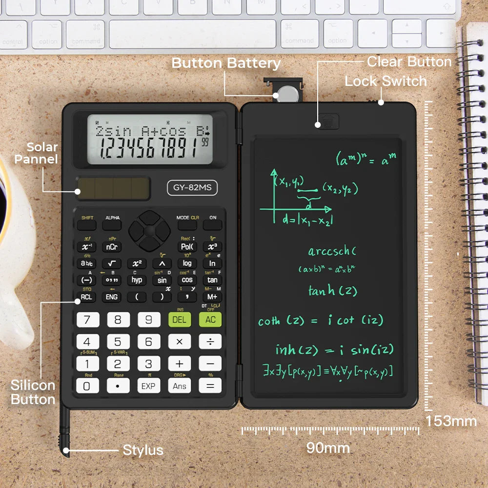 2-In-1 Foldable Scientific Calculator & 6 inch Writing Tablet 82MS 240 Function LCD Display For College Office Student Teacher