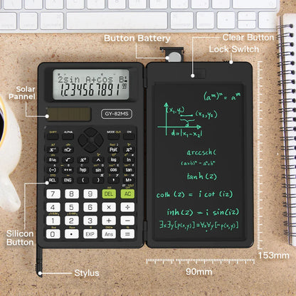 2-In-1 Foldable Scientific Calculator & 6 inch Writing Tablet 82MS 240 Function LCD Display For College Office Student Teacher