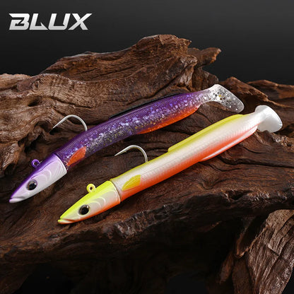 BLUX Happy Sandeel 11cm 17g Soft Live Eel Fishing Lure Paddle Tail Jig Head Hook Vinyls Vibration Artificial Bait Saltwater Gear