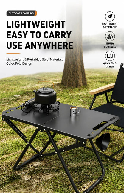 Green Portable Foldable Camping Table, Hollow Edge Hangable Design, Lightweight Durable Table for Picnic Beach Outdoor Travel