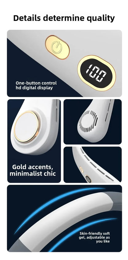 USB Hanging Neck Fan Portable Bladeless Mini Rechargeable Mute LED Digital Display Electric Air Cooler Handheld