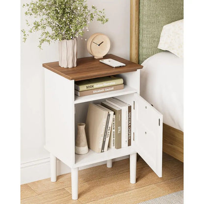 Bedside Cabinet with Door amp Open Top Shelf Side Table for Bedroom amp Living Room,Fits Small Space White 15.35x 11.42x23.5
