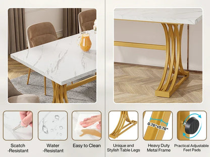 Tribesigns 63-Inch Rectangular Dining Table for 4 to 6, Modern Kitchen Table with Faux Marble Table Top, White Dinner Tables