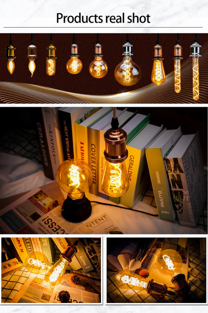 1-10pcs E27 E14 Retro Edison LED Filament Bulb AC 220V Spiral Light C35 G45 A60 ST64 G80 G95 G125 Glass Bulb Retro Candle Lamp