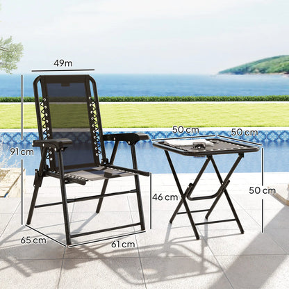 Outsunny 3 Pieces Garden Bistro Set, Folding Table and Chairs Set, Metal Garden Furniture Set with Cup Holders