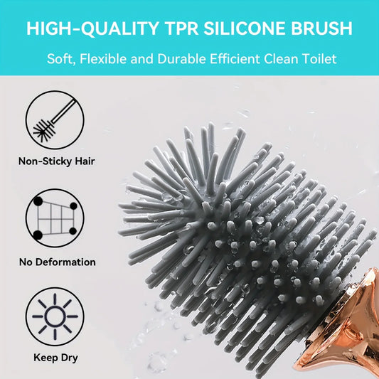 Silicone Toilet Brush Set Long Handle No Drill Wall Mounted Quick Dry Leak Proof for Bathroom Deep Cleaning Durable Multi Use