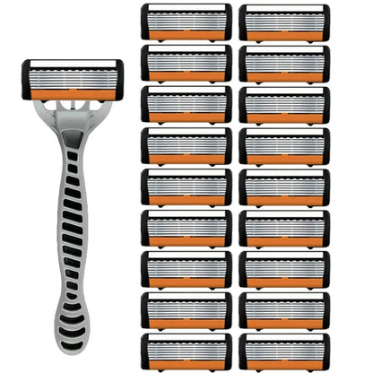 Men's manual razor safety razor 6-layer stainless steel hair removal knife, replaceable razor head, razor tools.