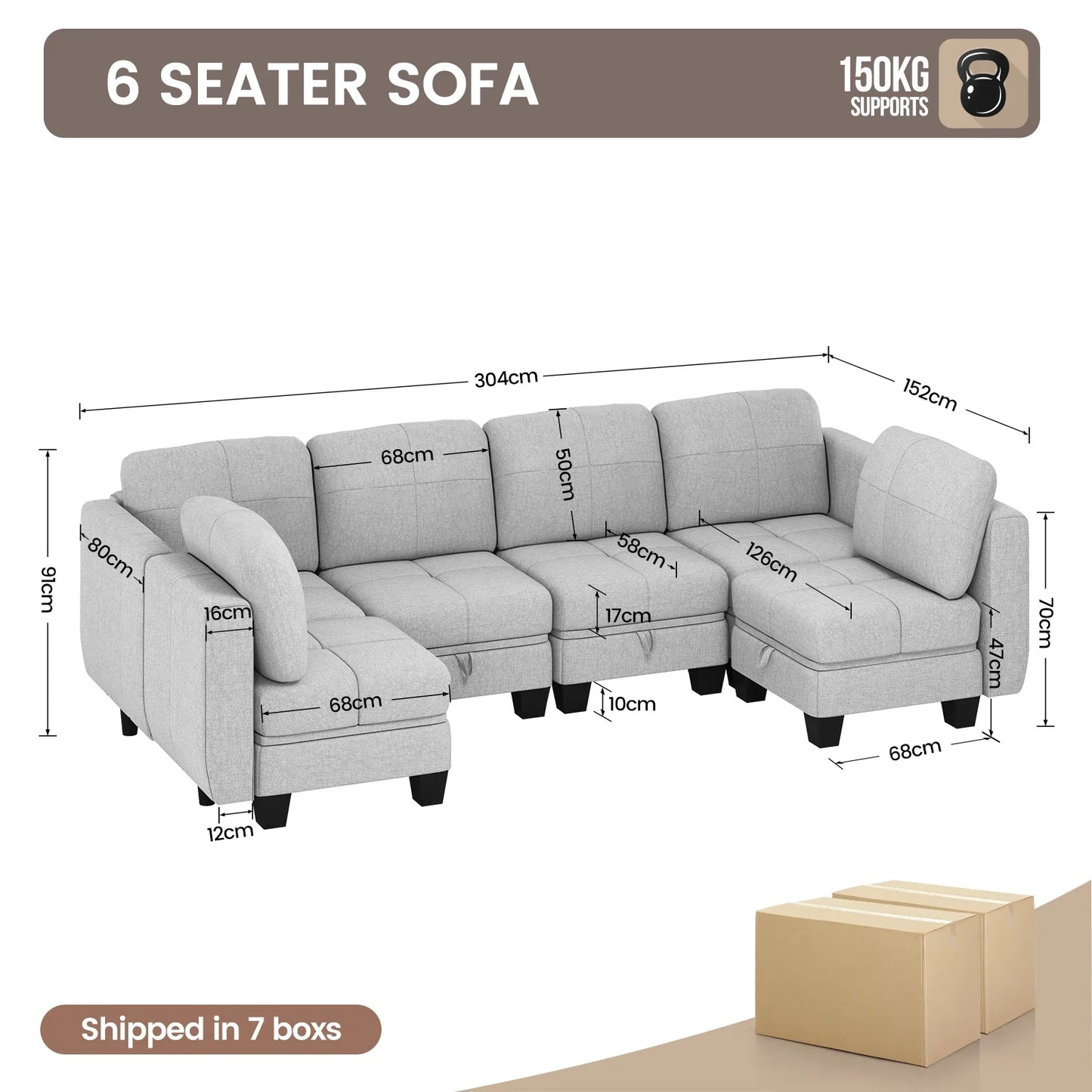 Fabric Modular Sofas with Upholstered Cushion and Removable Back Cushion Covers, Modern Sectional Sofa for Living Room