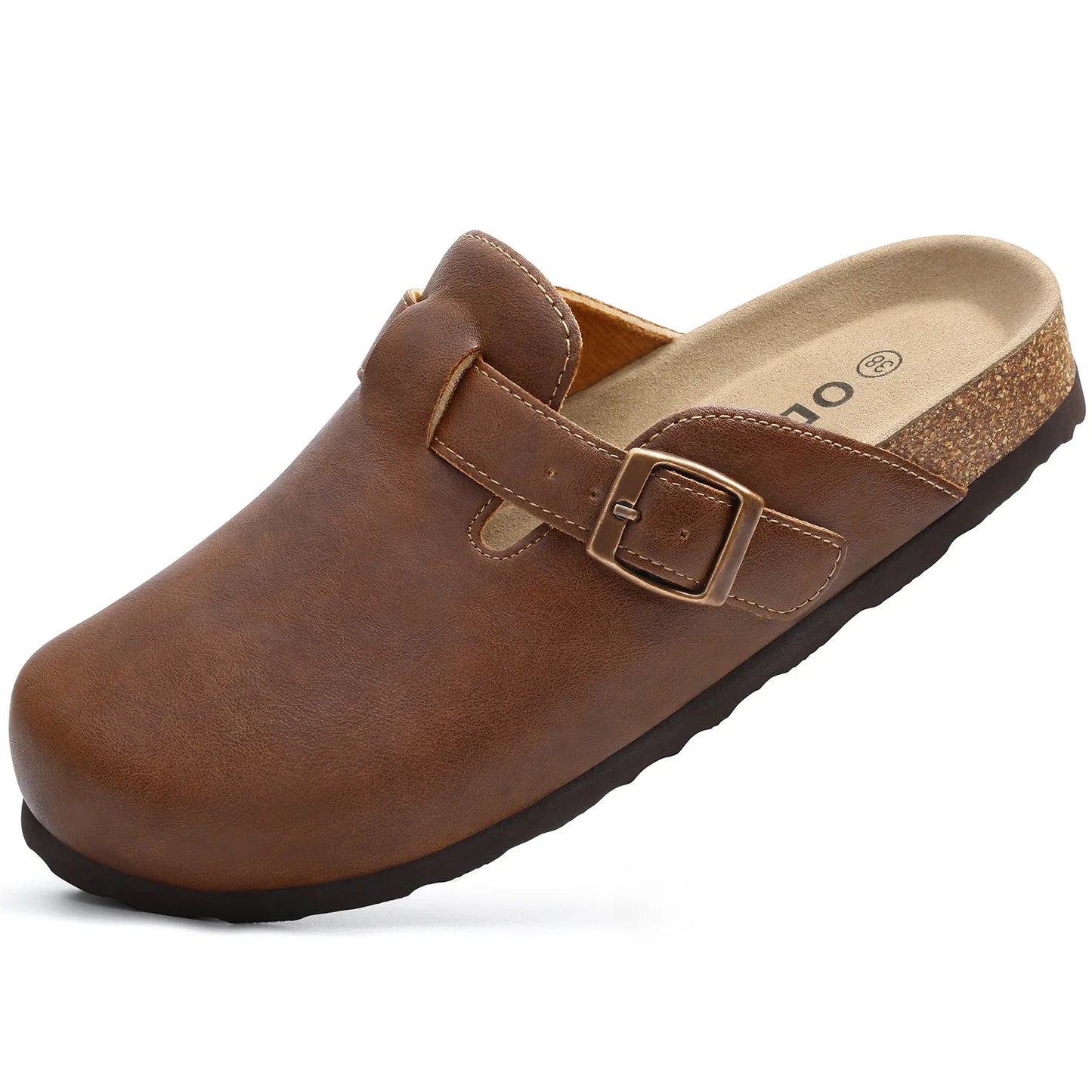 Kidmi Unisex Adjustable Buckle Slip-On Clogs with Arch Support Vegan Leather Cork Insole Potato Shoe for Women And Men