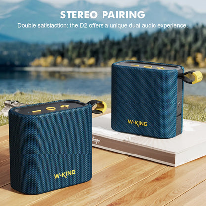 W-KING Blue Mini Bluetooth Speaker, 6W Bass, IPX7 Waterproof, 10H Playtime, TWS, FM, TF/AUX, Shower & Bike Use BT5.3 Speaker