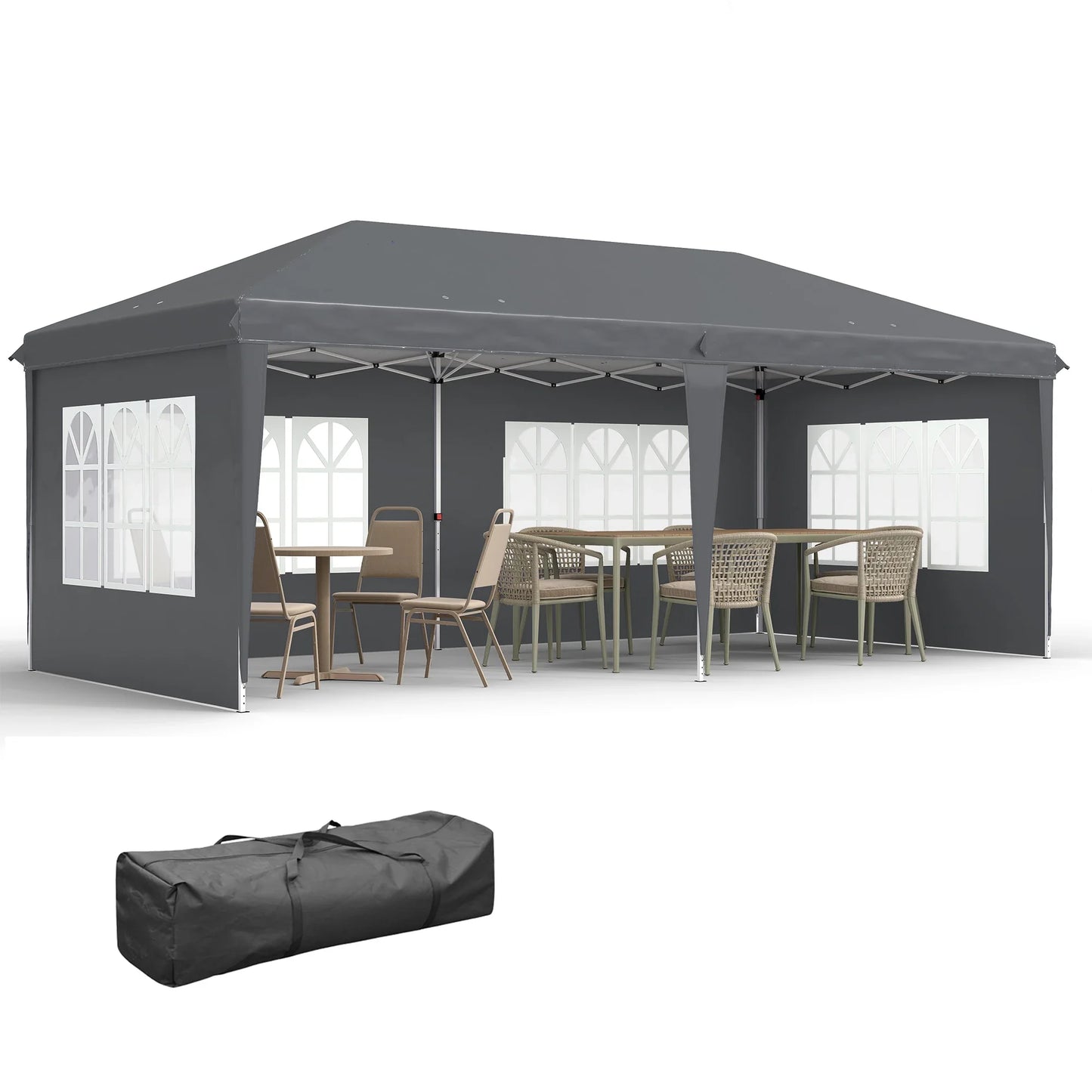 Outsunny 3 x 6m Garden Pop Up Gazebo, Height Adjustable Marquee Party Tent with Sidewalls, Storage Bag, Black
