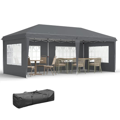Outsunny 3 x 6m Garden Pop Up Gazebo, Height Adjustable Marquee Party Tent with Sidewalls, Storage Bag, Black