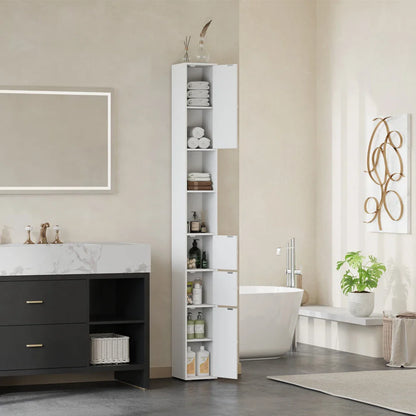 BonChoice Tall&Slim Bathroom Cabinet with 4 Doors&2 Open Shelves, Slim Bathroom Storage Cabinet Unit Narrow Cupboard