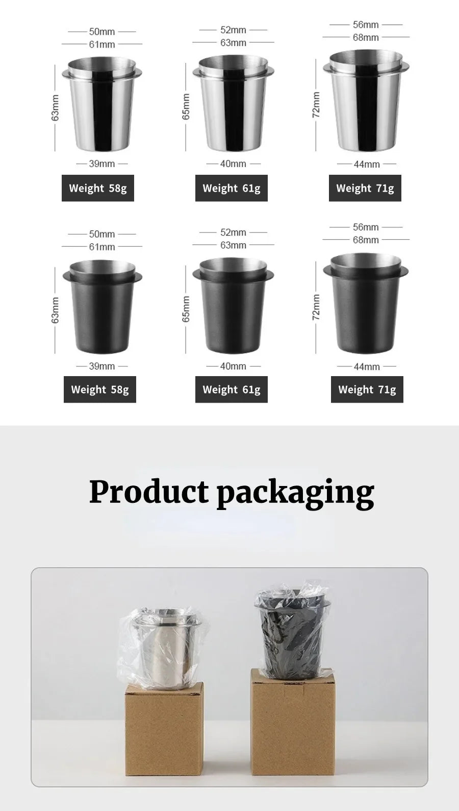 Coffee Dosing Cup Sniffing Mug for Espresso Machine Wear Resistant Stainless Steel Coffee Dosing Cup Drop Shipping 58/53/51mm