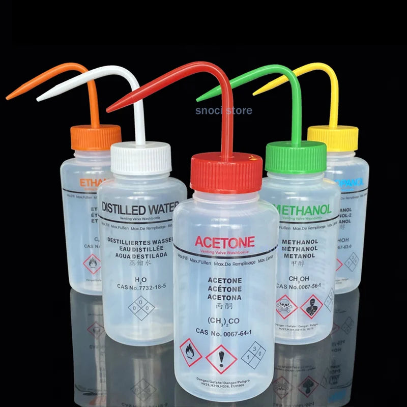 250ml 500ml Safe Wash Bottle with Label Acetone Methanol Ethanol Laboratory Cleaning Bottle，1Piece