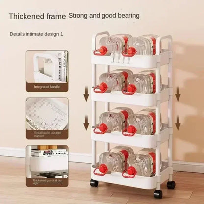 Household Multi-layer Small CartStorage Rack with Wheels To Floor Kitchen Bedroom Bathroom