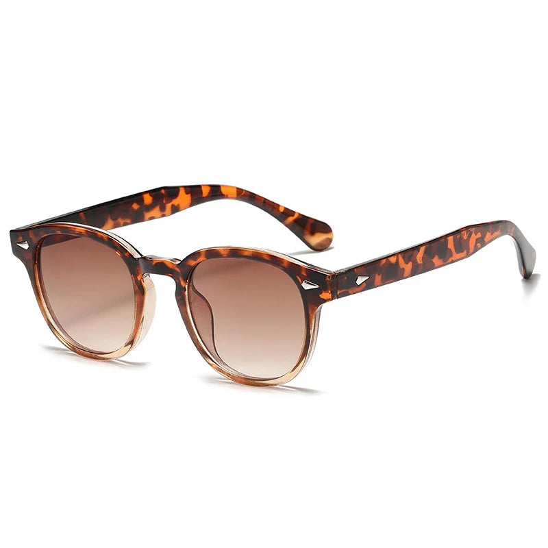 JNPCXI Quality New Retro Round Sunglasses Women Fashion Rivets Decoration Shades UV400 Men Punk Leopard Sun Glasses