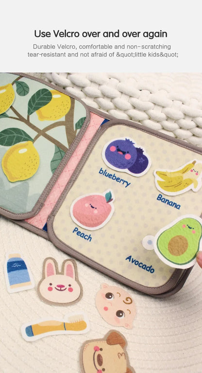 Montessori Busy Book Baby Early Education Book，Puzzle Toy, Animal Cognitive Fabric Book, Repeated Paste Book & Sensory toys