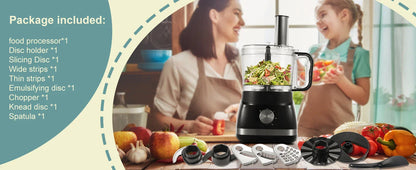 TopStrong 6-in-1 for Chopping, Slicing, Shredding and Kneading Dough, 3 Speeds with Pulse, 2L Mixing Bowl 800W Food Processor