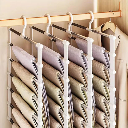 7 Layers Stainless Steel Pants Hanger Space Saving Closet Organizer Trousers Rack Non-Slip Wardrobe Storage Clothes Rack