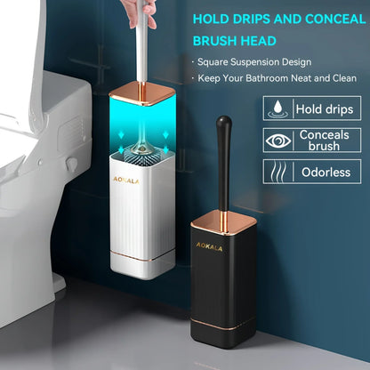 Silicone Toilet Brush Set Long Handle No Drill Wall Mounted Quick Dry Leak Proof for Bathroom Deep Cleaning Durable Multi Use
