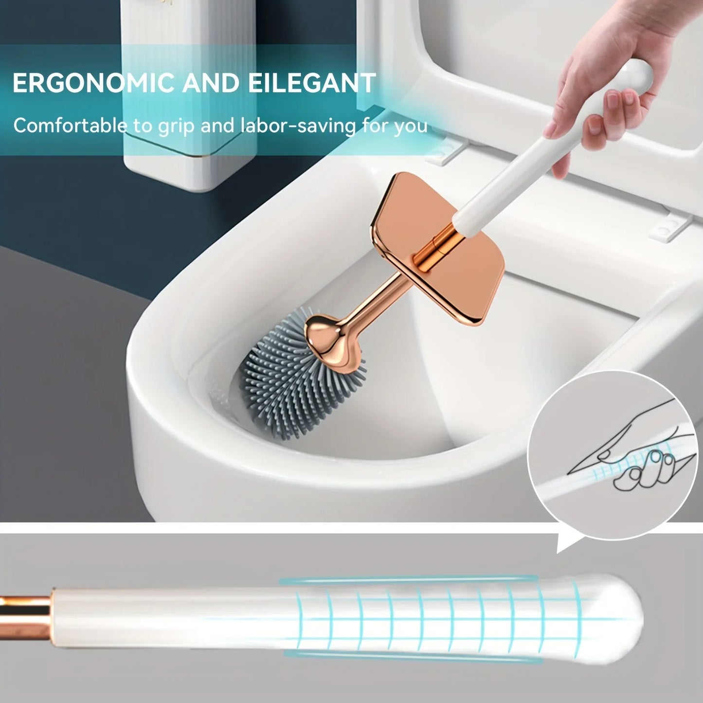 Silicone Toilet Brush Set Long Handle No Drill Wall Mounted Quick Dry Leak Proof for Bathroom Deep Cleaning Durable Multi Use