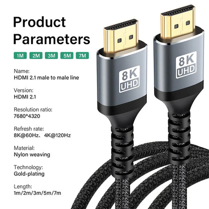 Ultra High Speed HDMI Cable For TV Laptop PC PS4 PS5 Nintendo Switch 8K 60HZ 4K 120HZ HDR HDCP 5M 7M 1 2 3 5 7 Meters Long Cord
