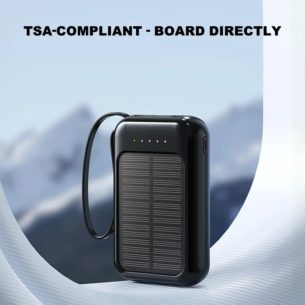 20000mAh Portable Solar Power Bank Built in 4 Cables External Battery Pack  Mini Powerbank  with LED Light for Cell Phones