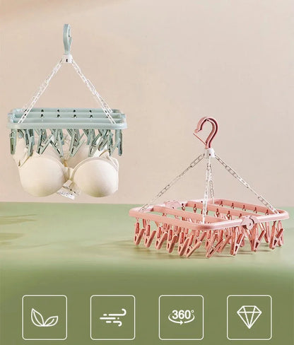 1/3PCS Foldable Drip Hanger with 32 Clips - Plastic Hanging Drying Rack for Clothes Underwear Socks Suitable for Bedroom Balcony
