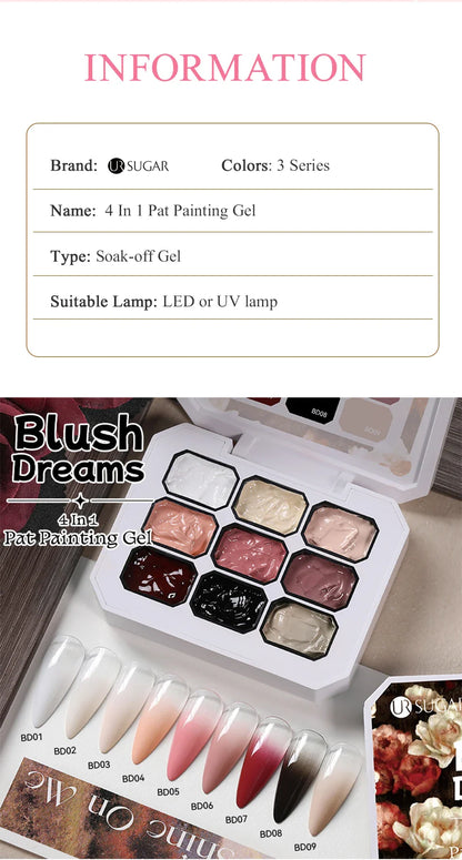 UR SUGAR 9 Colors Pat Painting Gel Nail 4 In 1 Semi Permanent Soak Off UV LED Nails Used For Gradient Stamping Pattern