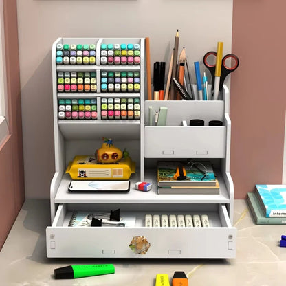 Mark Pen Pencil Holder Wooden Desk Organizers Shelves Accessories Desktop Stationery Organizer Bookshelf Home Office Storage Box