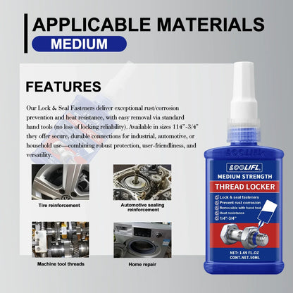 LOOLIFL Blue Thread Locker 243 Nuts-Bolts Locker, Screw Adhesive Lock Tight Seal Fasteners Anaerobic Curing Metal Glue,Rustproof
