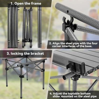 Folding Camping Table, Collapsible w/ Carry Bag, Sturdy Legs & Large Flat Surface for Picnic BBQ Beach Hiking, Compact Durable