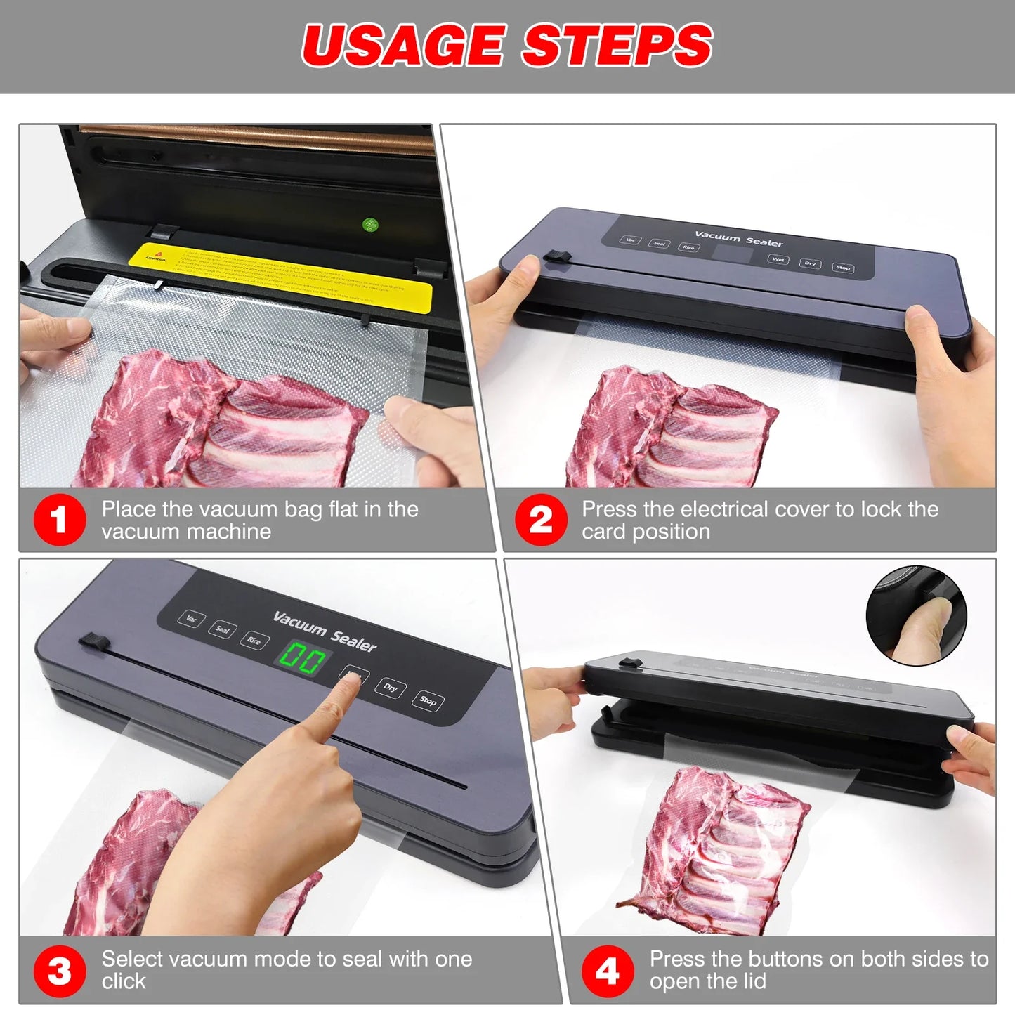 Vacuum Sealer,Automatic Food Vacuum Sealer,5 modes,with 10 sealing pockets and built-in cutter for sealing of wet and dry food