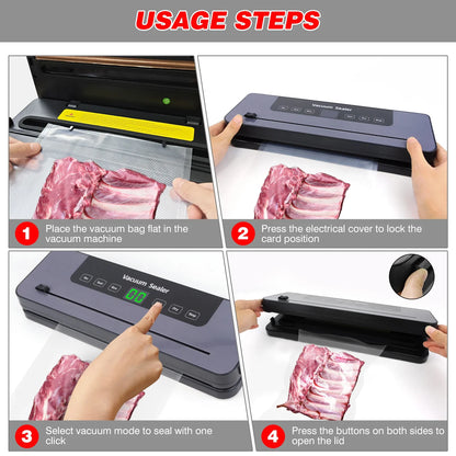 Vacuum Sealer,Automatic Food Vacuum Sealer,5 modes,with 10 sealing pockets and built-in cutter for sealing of wet and dry food