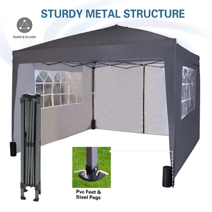 mcc direct Pop-up Gazebo 3m x 3m with Sides & 4 Weight Bags & Silver Protective Layer Waterproof Marquee Canopy WS