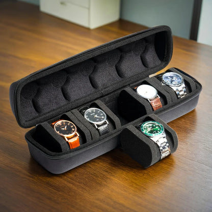 1pc 5-Slot Watch Case | Hard Shell Travel Organizer with Pillow Insert - Gift Ready (Black),suitable for smart watch storage