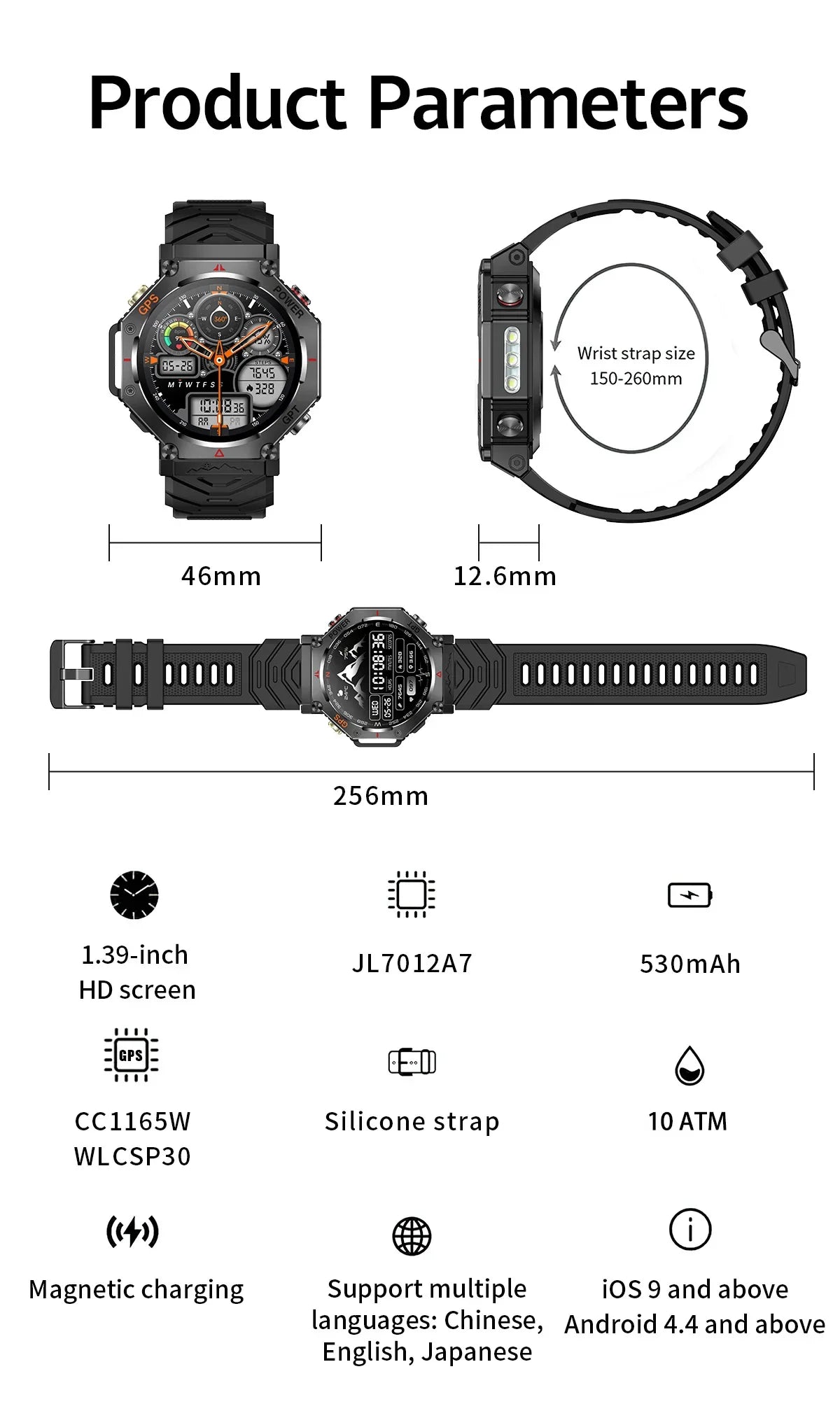 T-Rex 3 Ultra Military Grade GPS Smart Watch 10ATM Waterproof Compass Altimeter Barometric AMOLED Men HD Call Sports Smartwatch