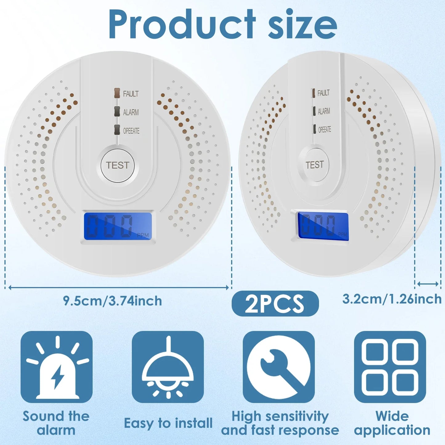 Independent CO Alarm Sensor Carbon Monoxide Alarm Detector High Sensitive Warning LCD Display CO Alarm With UL2034 For Home Test