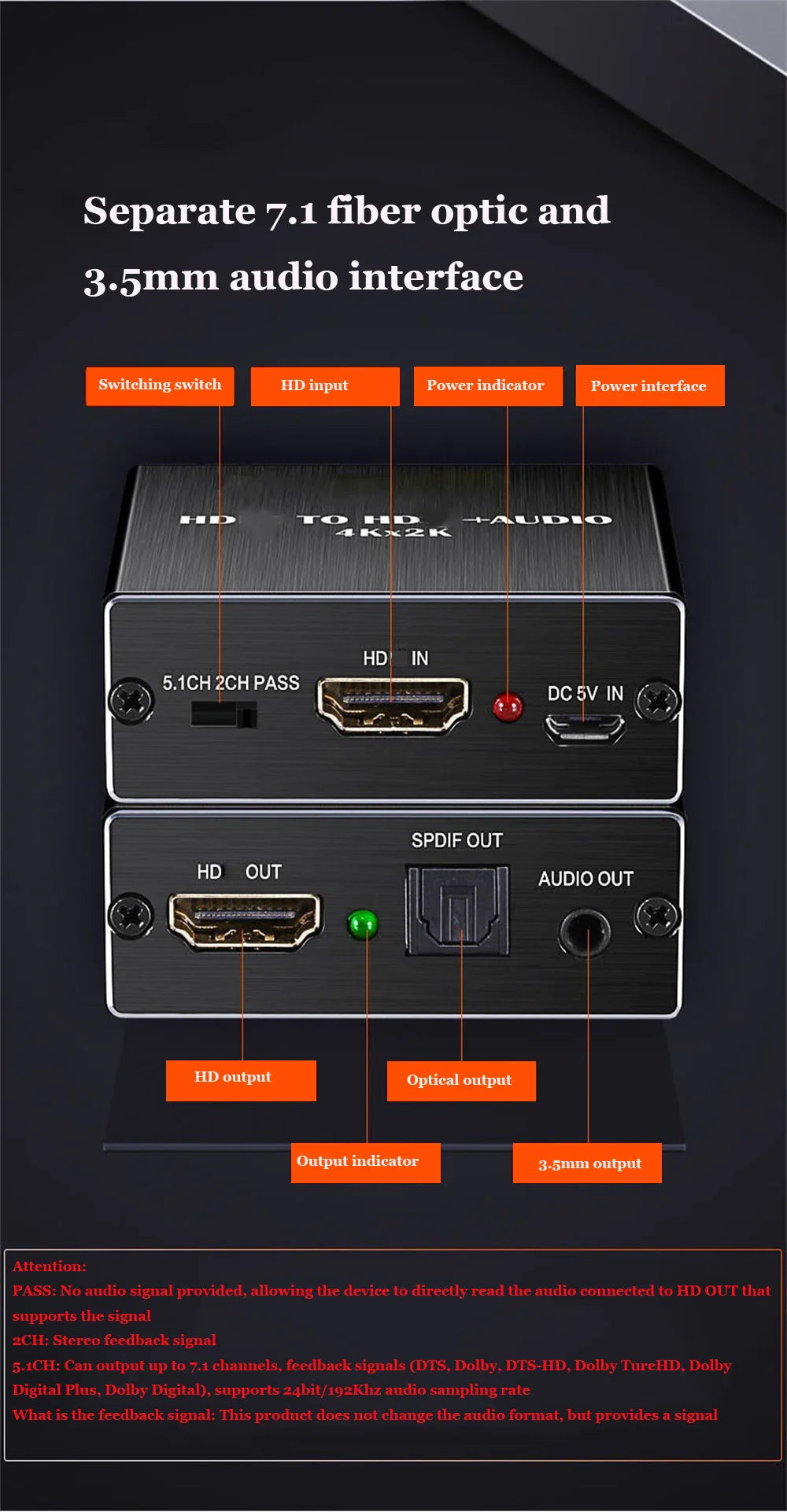 HDMI-Compatible Audio Extractor Stereo Audio Converter 3.5mm 4k X 2k Audio Splitter Adapter For PS4 TV DVD Home Theater