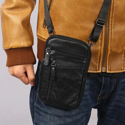 Leather Waist Bag Men's Mobile Phone Bag Wearing Belt Outdoor Sport One Shoulder Small Bag Doing Business Crossbody Bags