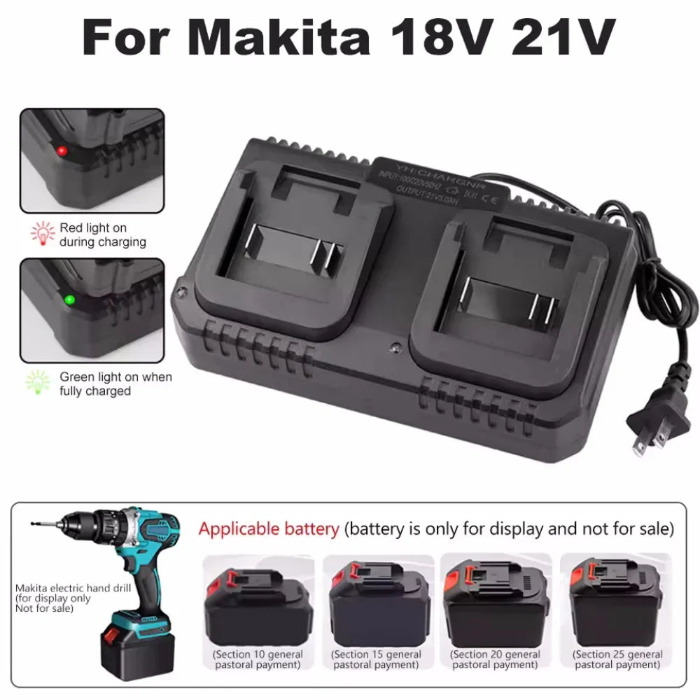Dual Slot Charger 18V 21V Li-ion Battery Charger for Makita BL1415 BL1815 BL1830 BL1850 Electric Drill Power Tools EU US Plug