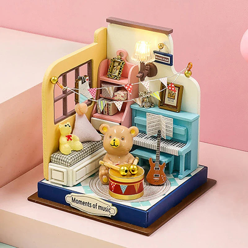 3D Puzzles Wooden Coffee Shop Mini Dollhouse Kit DIY Handmade Assembly Building Dollhouses Toys For Kids Birthday Gifts